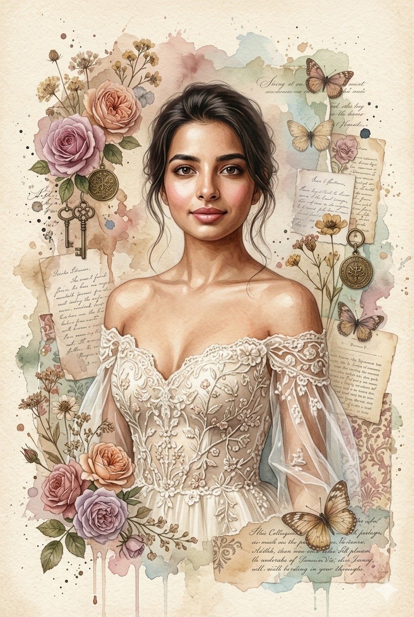 Vintage Watercolor Scrapbook Portrait Collage