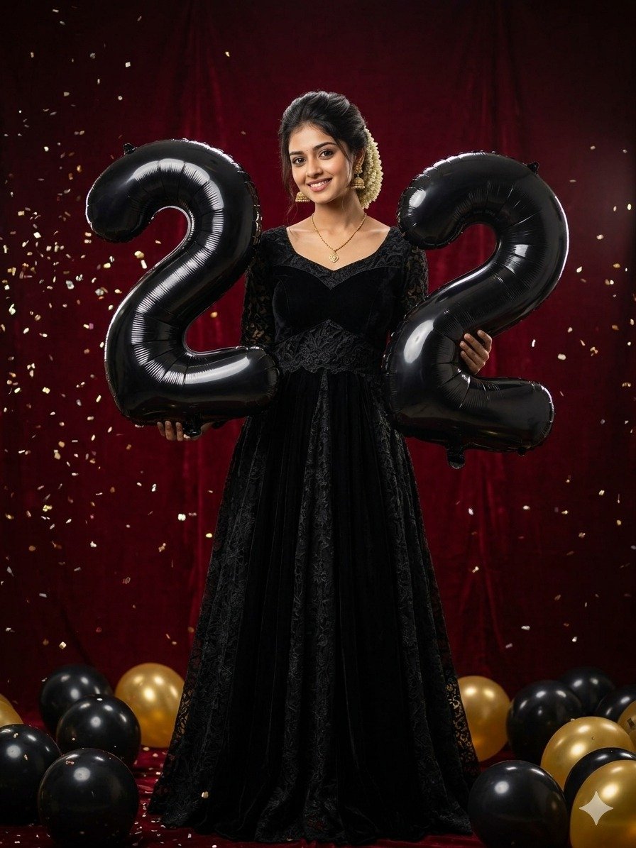 Luxury Birthday Portrait with Black Balloons Studio Shoot