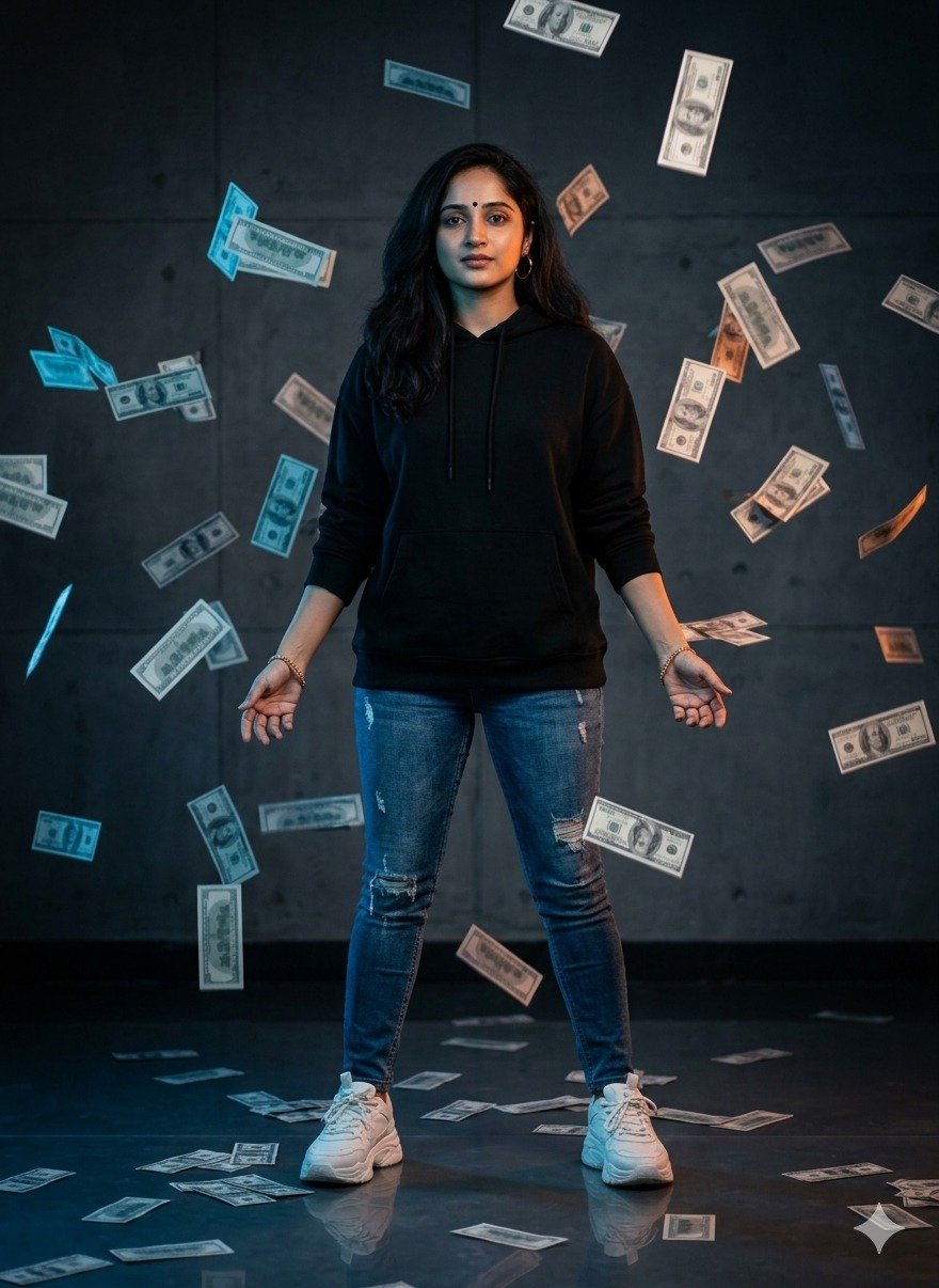 Cinematic Money Rain Portrait with Luxury Streetwear Style