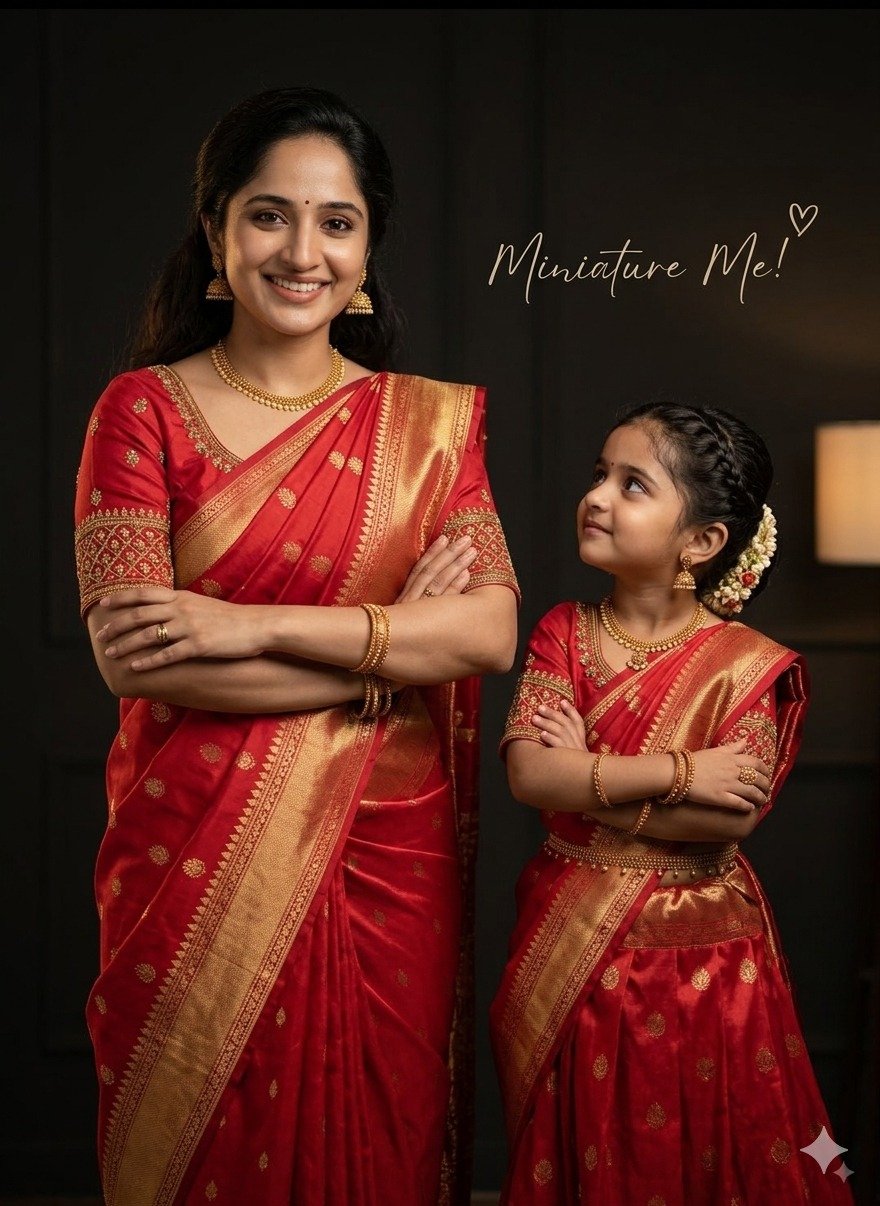 Traditional Miniature Me Parent Child Portrait Indian Style