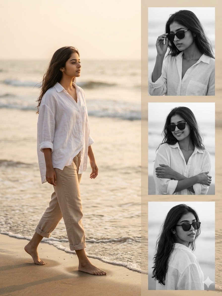 Cinematic Beach Portrait Collage Editorial Style