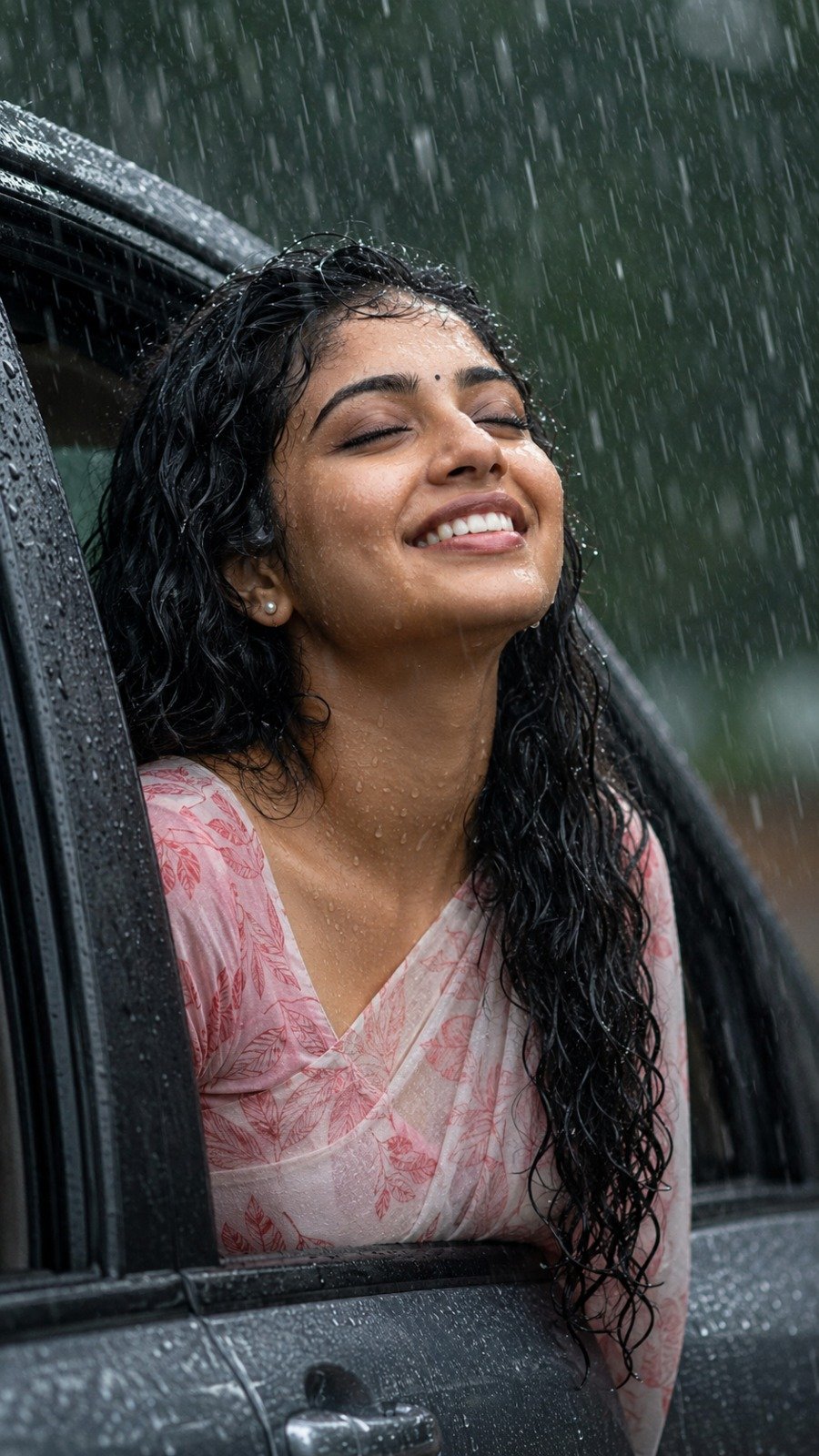 Romantic Monsoon Rain Portrait of South Indian Woman