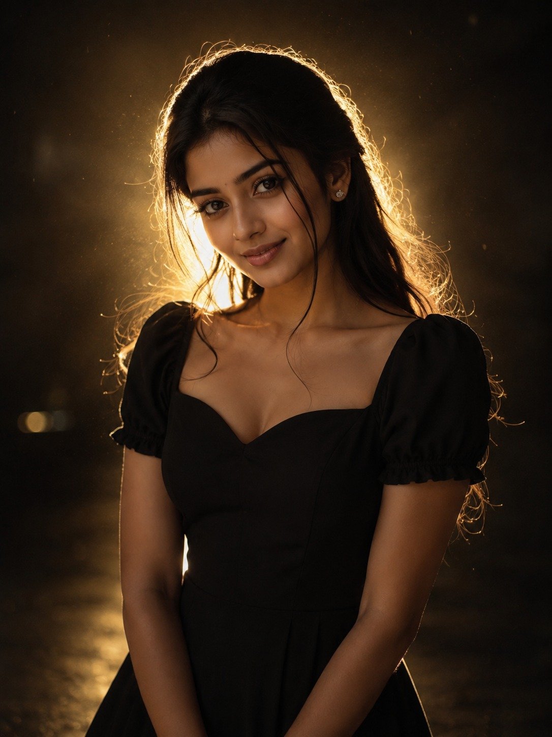 Cinematic Night Backlight Portrait with Golden Halo Glow