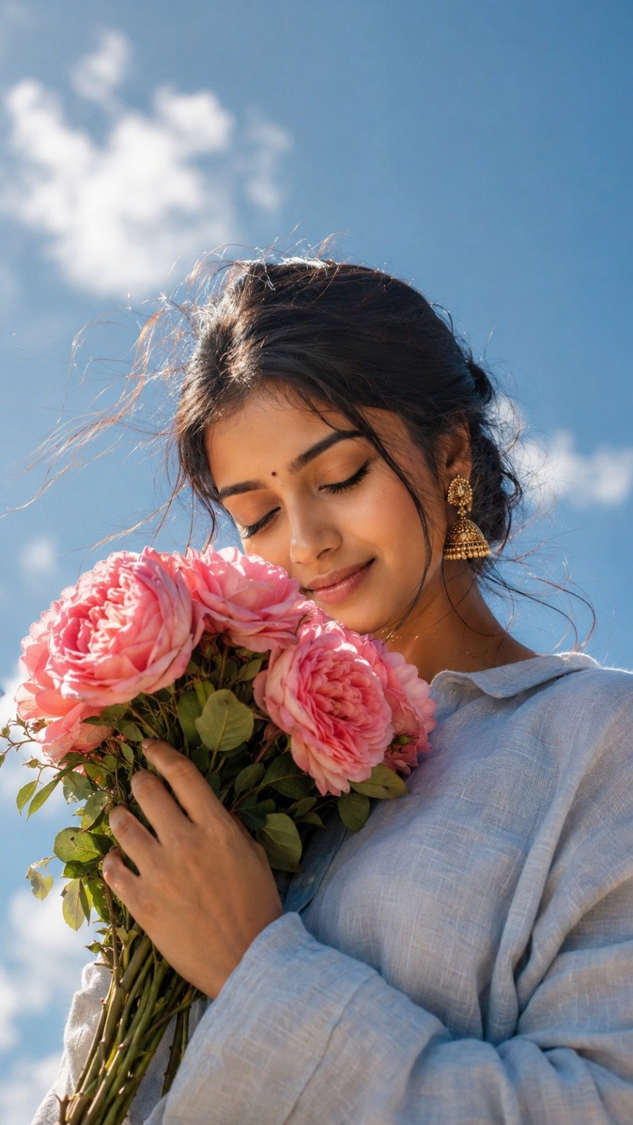 Dreamy Cinematic Rose Sky Portrait