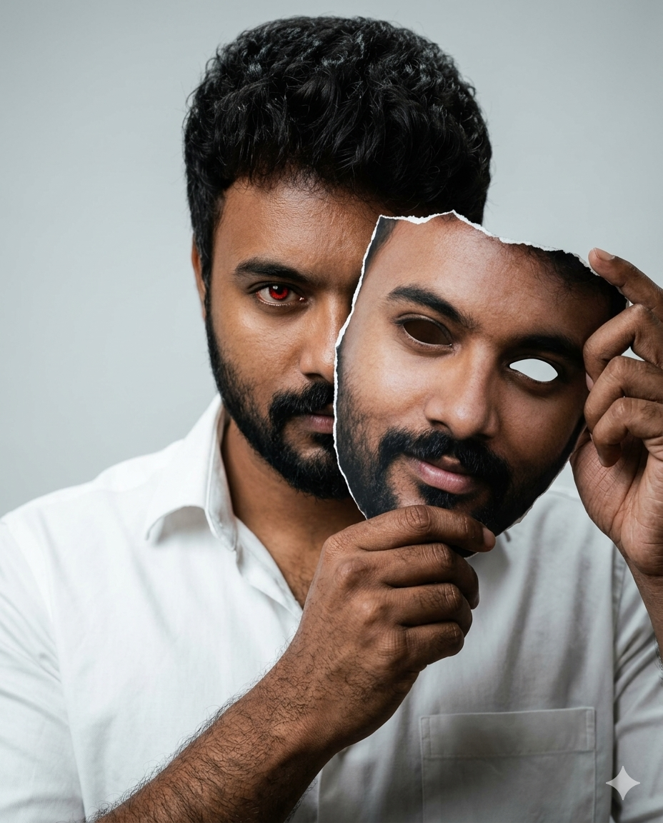 Cinematic Dual Personality Mask Portrait