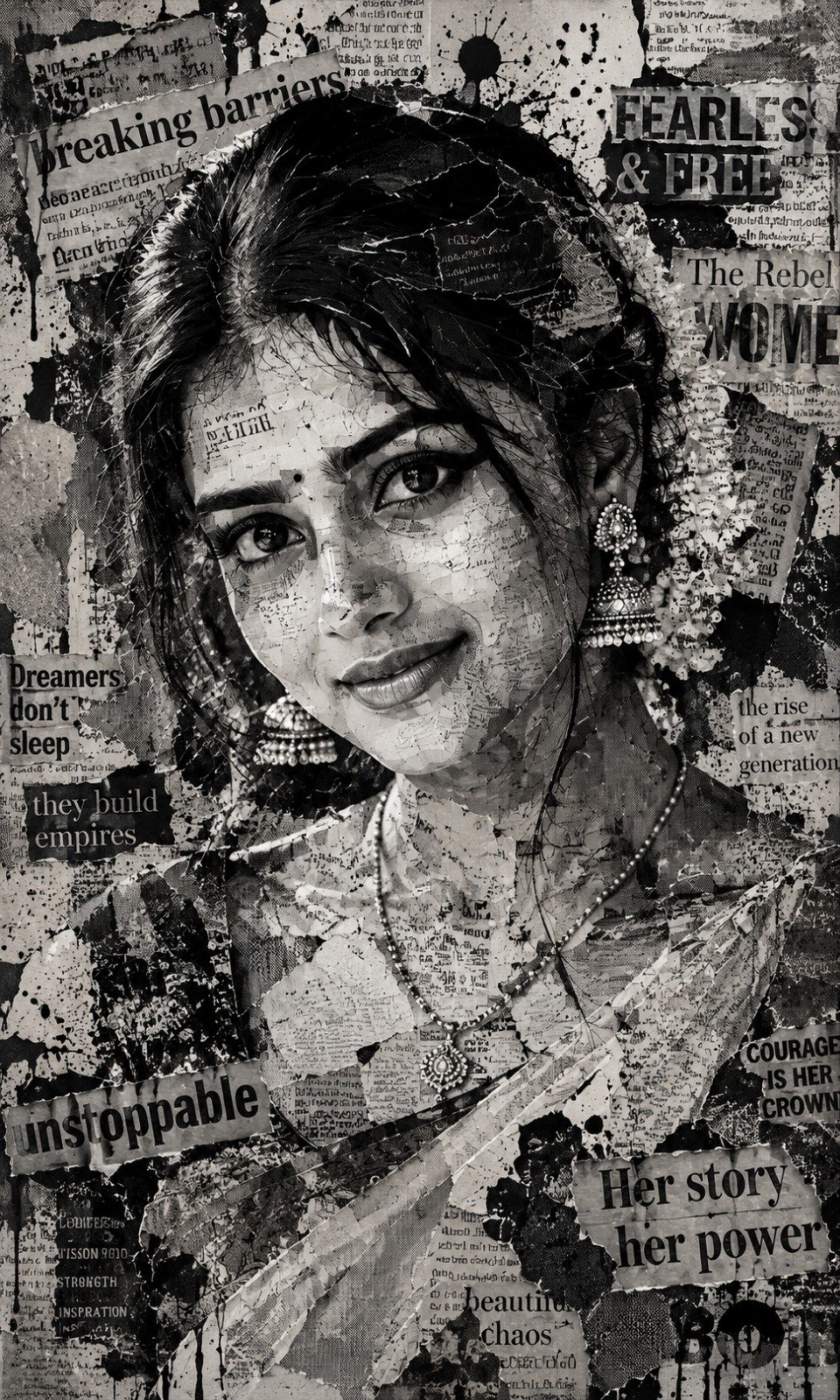 Ultra Realistic Newspaper Collage Portrait Artwork