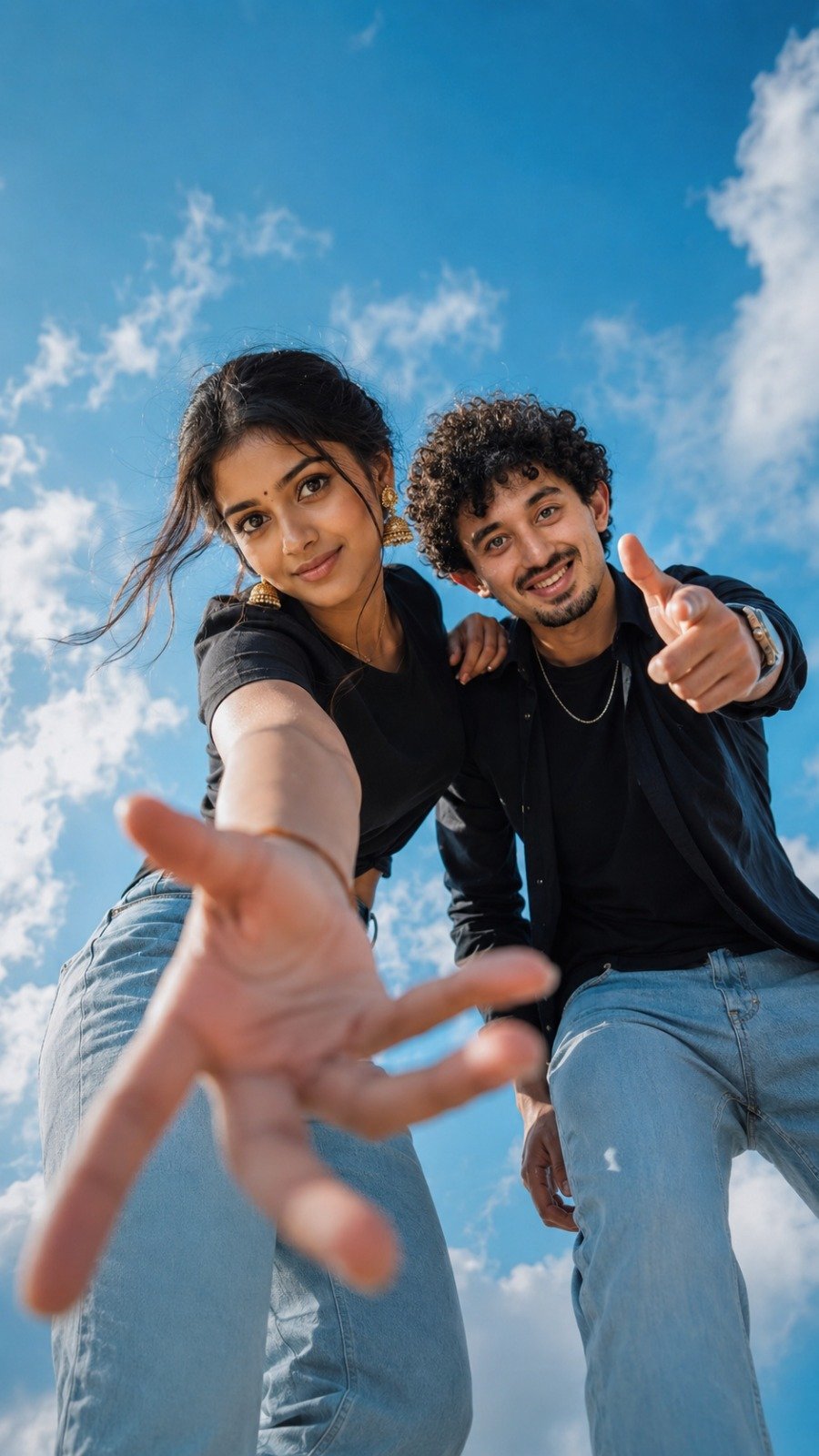 Cinematic Friendship Low Angle Sky Portrait