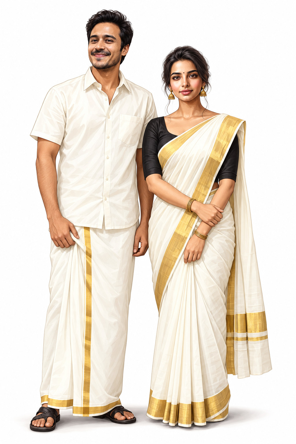 Traditional South Indian Couple – Elegant Animated Digital Illustration