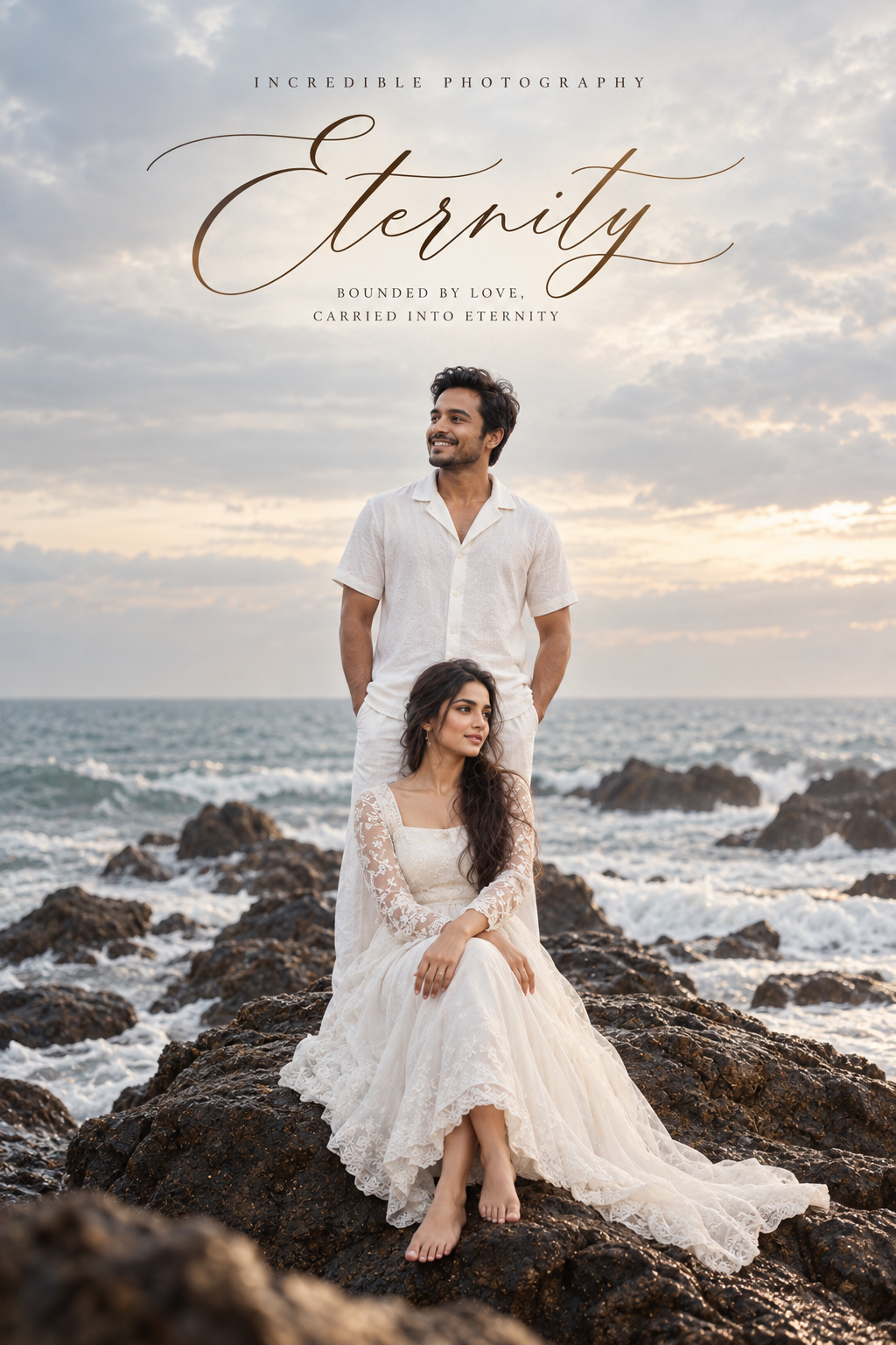 Cinematic Romantic Couple Seaside Wedding Poster – Eternity Love