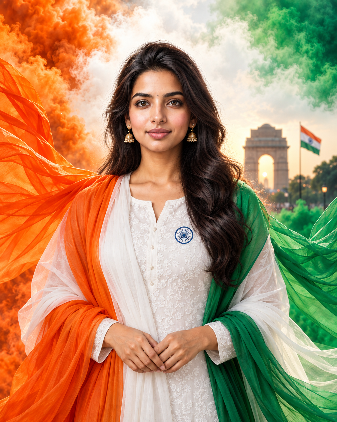 Indian Independence Day Patriotic Woman Portrait – Tricolor Theme