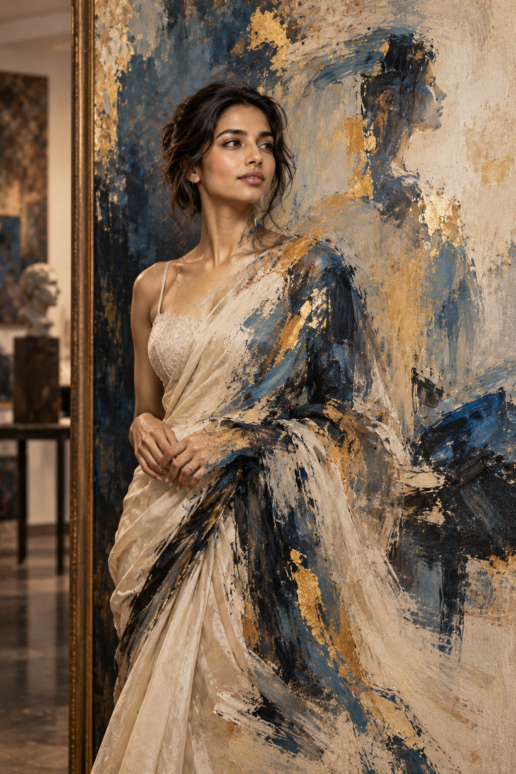 Surreal South Indian Woman in a Contemporary Painting – Photorealistic Fashion Portrait